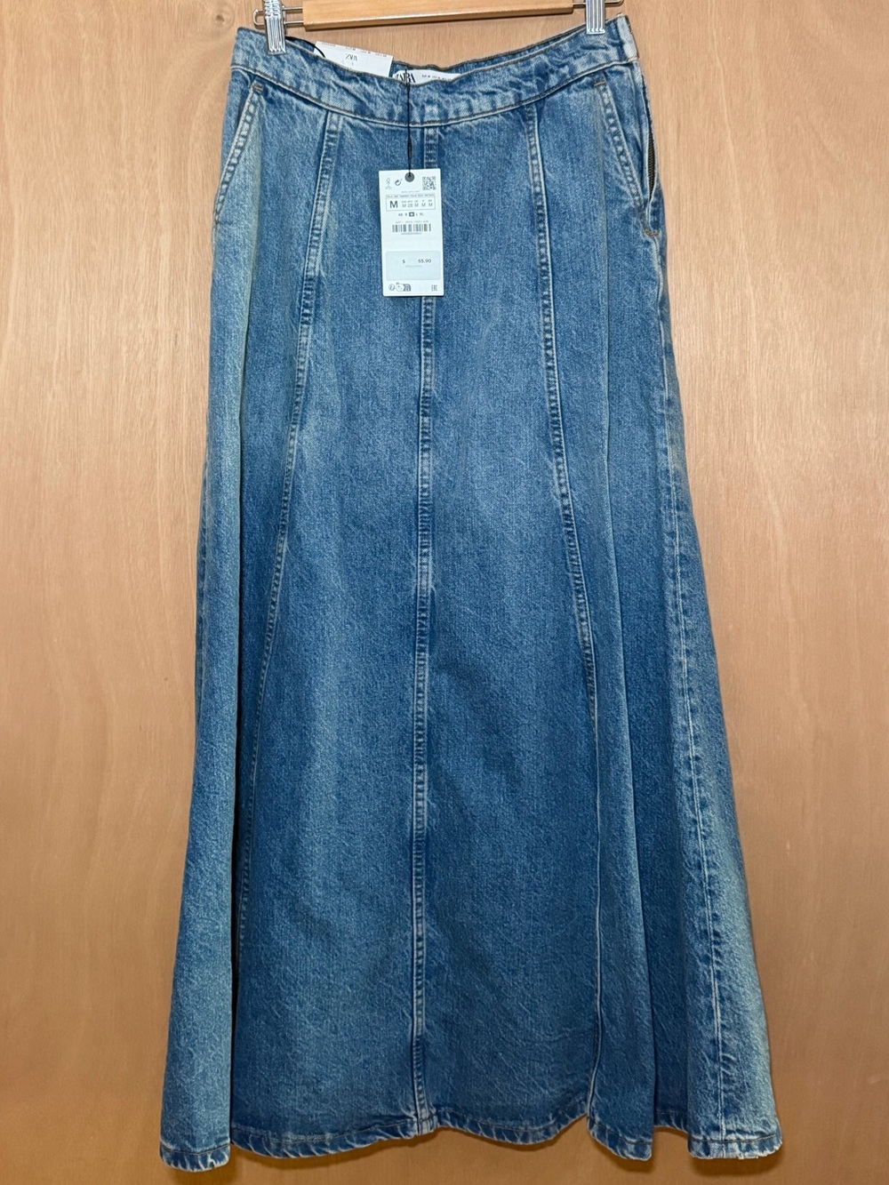 Zara Blue Paneled Denim Maxi Skirt